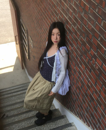 Ore Stripe Shirring Shoulder Crossbody Bag